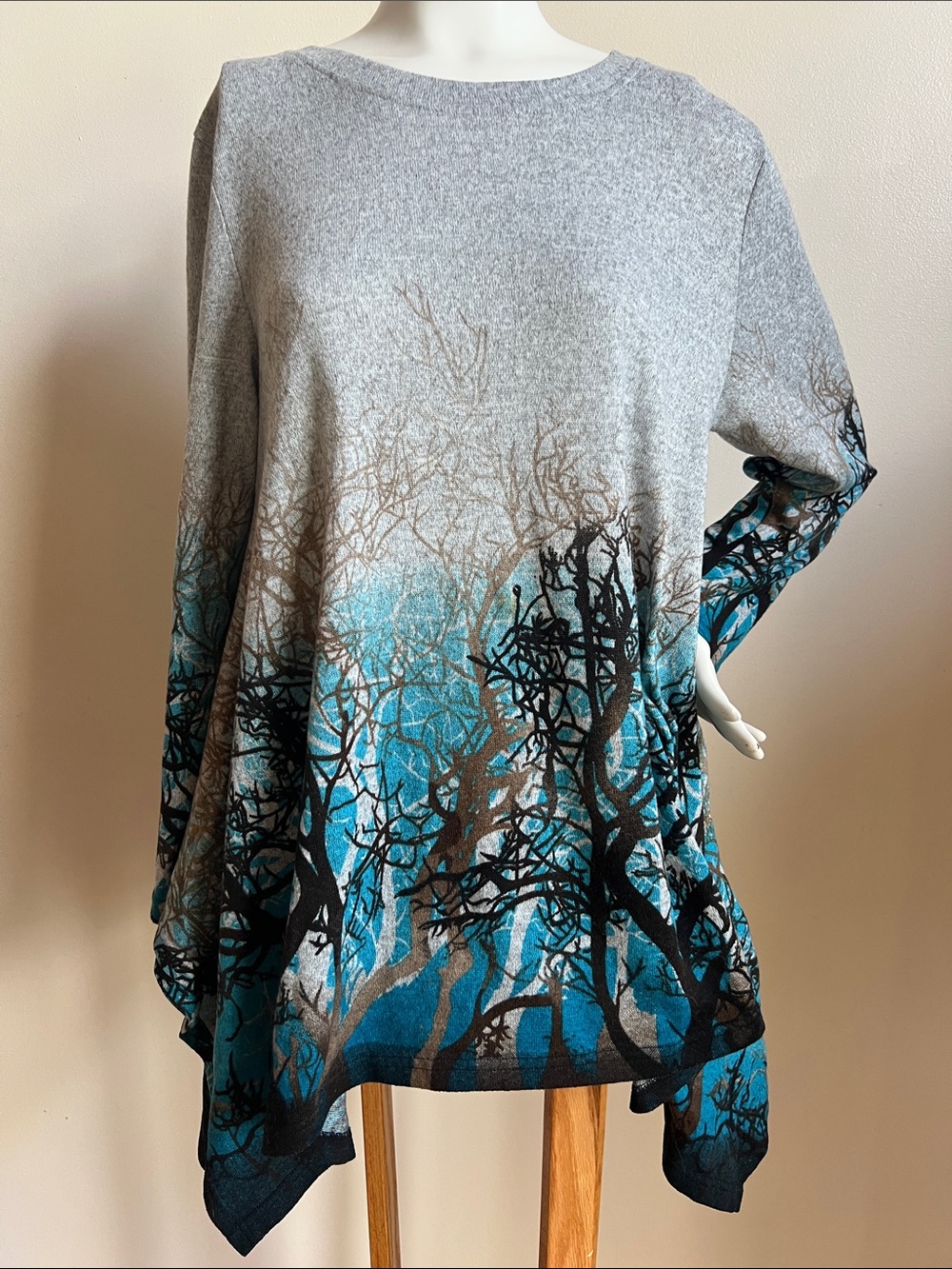 Orange Fashion Village Tree-Print Long Sleeve Tunic with shark bite edge